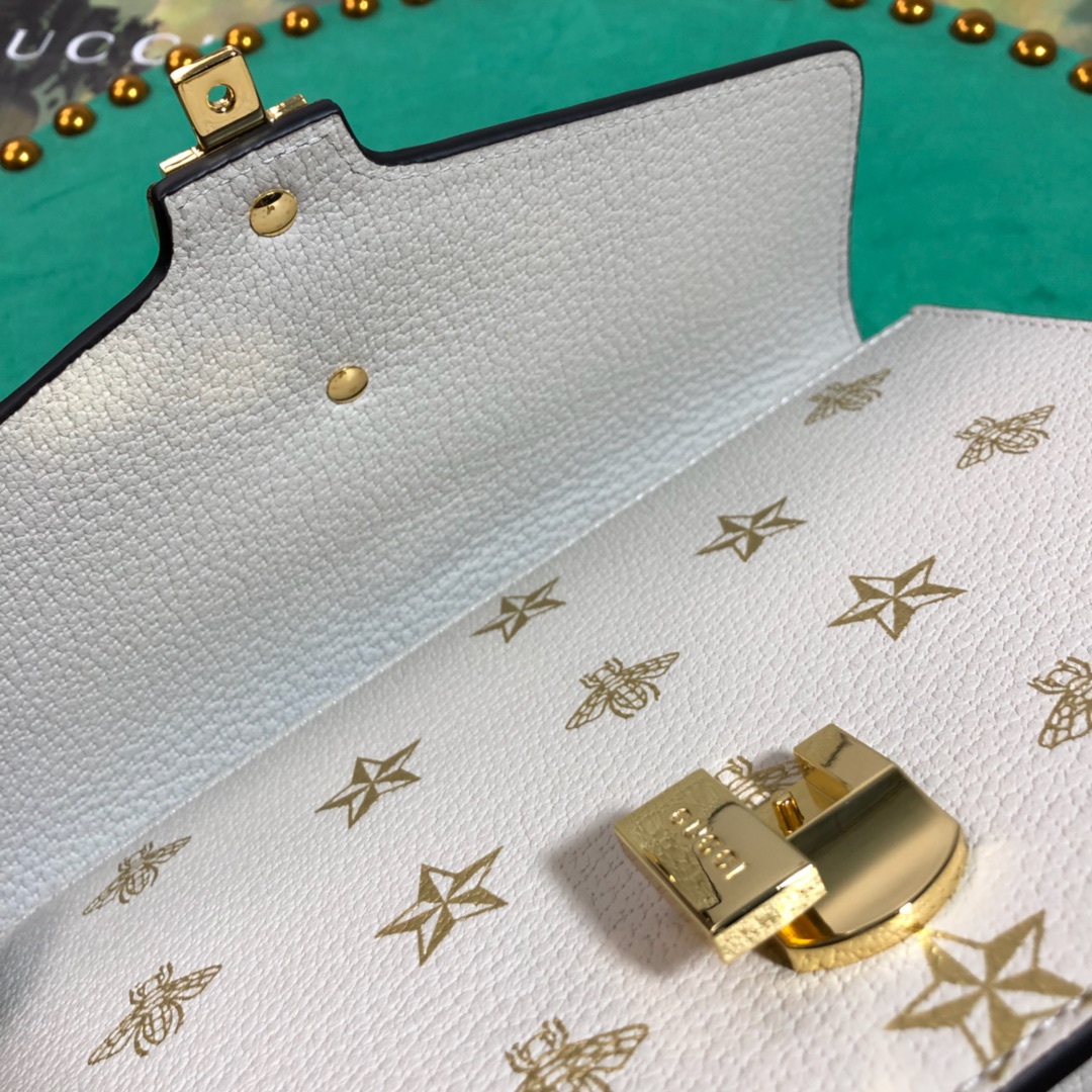 Gucci Sylvie Bee Star Small Shoulder Bag 524405 White